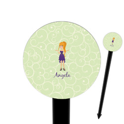 Custom Character (Woman) 6" Round Plastic Food Picks - Black - Double Sided (Personalized)