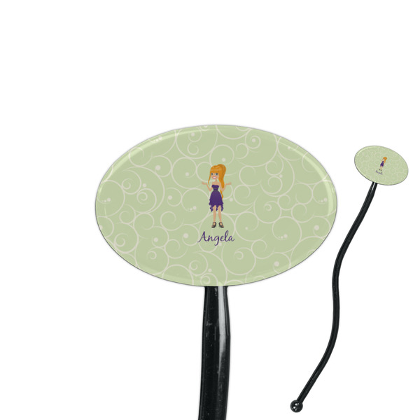 Custom Custom Character (Woman) 7" Oval Plastic Stir Sticks - Black - Single Sided (Personalized)