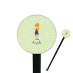 Custom Character (Woman) 7" Round Plastic Stir Sticks - Black - Single Sided (Personalized)