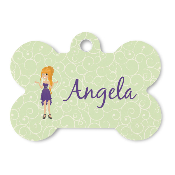 Custom Custom Character (Woman) Bone Shaped Dog ID Tag (Personalized)