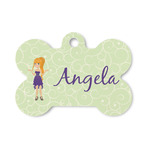 Custom Character (Woman) Bone Shaped Dog ID Tag - Small (Personalized)