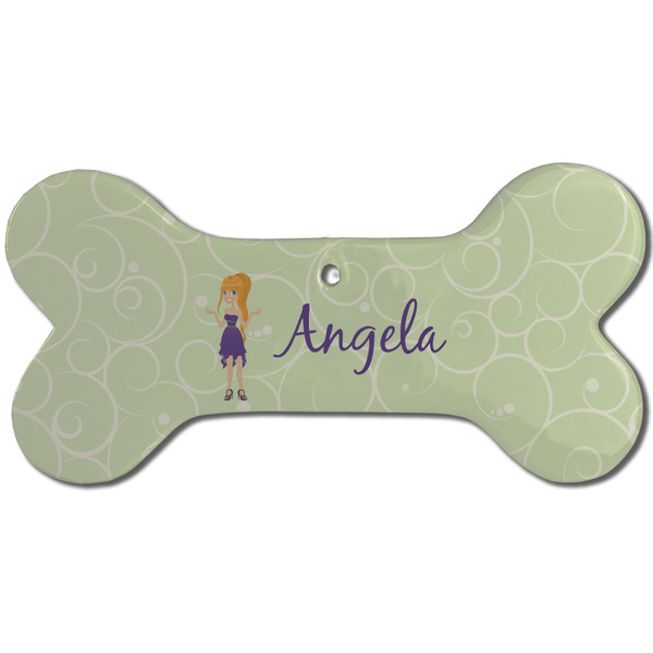 Custom Custom Character (Woman) Ceramic Dog Ornament - Front w/ Name or Text