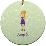 Custom Character (Woman) Round Ceramic Ornament w/ Name or Text