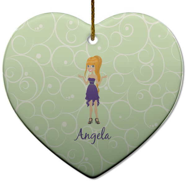 Custom Custom Character (Woman) Heart Ceramic Ornament w/ Name or Text