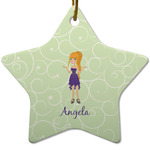 Custom Character (Woman) Star Ceramic Ornament w/ Name or Text