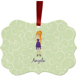 Custom Character (Woman) Metal Frame Ornament - Double Sided w/ Name or Text