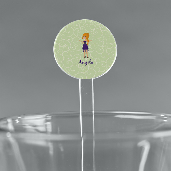 Custom Custom Character (Woman) 7" Round Plastic Stir Sticks - Clear (Personalized)