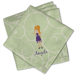 Custom Character (Woman) Cloth Cocktail Napkins - Set of 4 w/ Name or Text