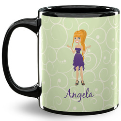 Custom Character (Woman) 11 Oz Coffee Mug - Black (Personalized)