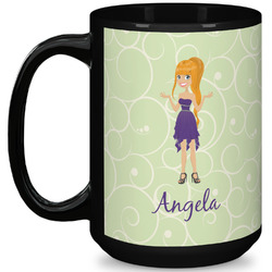 Custom Character (Woman) 15 Oz Coffee Mug - Black (Personalized)