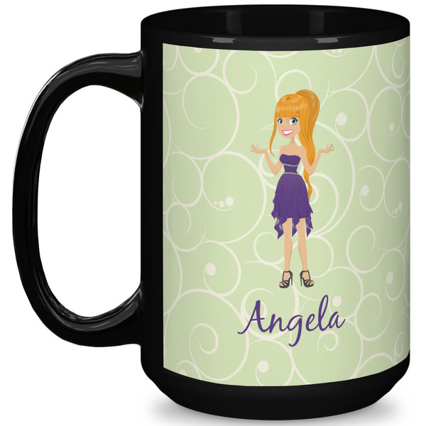 Custom Custom Character (Woman) 15 Oz Coffee Mug - Black (Personalized)