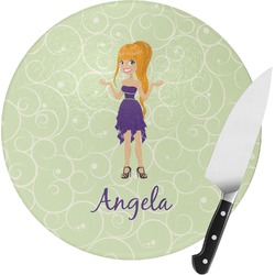 Custom Character (Woman) Round Glass Cutting Board - Medium (Personalized)