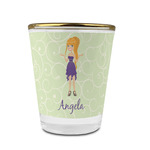 Custom Character (Woman) Glass Shot Glass - 1.5 oz - with Gold Rim - Set of 4 (Personalized)