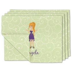 Custom Character (Woman) Double-Sided Linen Placemat - Set of 4 w/ Name or Text