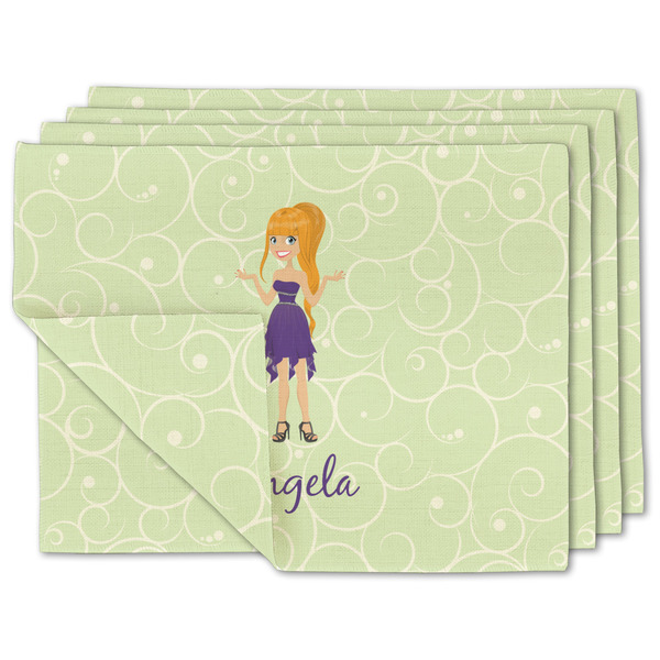 Custom Custom Character (Woman) Double-Sided Linen Placemat - Set of 4 w/ Name or Text