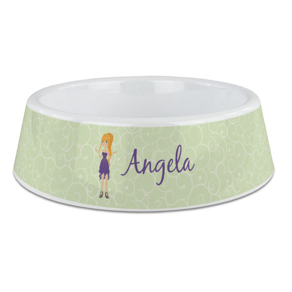 Custom Custom Character (Woman) Plastic Dog Bowl - Large (Personalized)