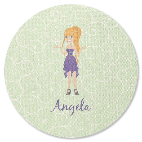 Custom Custom Character (Woman) Round Rubber Backed Coaster (Personalized)