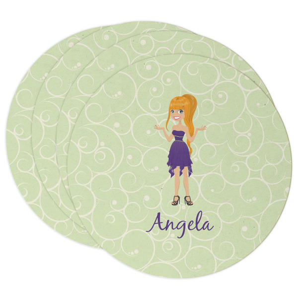 Custom Custom Character (Woman) Round Paper Coasters w/ Name or Text