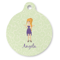Custom Character (Woman) Round Pet ID Tag - Large (Personalized)