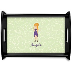 Custom Character (Woman) Black Wooden Tray - Small (Personalized)
