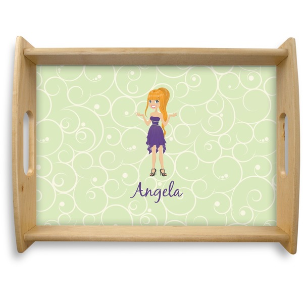 Custom Custom Character (Woman) Natural Wooden Tray - Large (Personalized)