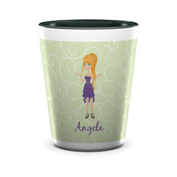 Custom Character (Woman) Ceramic Shot Glass - 1.5 oz - Two Tone - Set of 4 (Personalized)