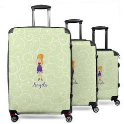 Custom Character (Woman) 3 Piece Luggage Set - 20" Carry On, 24" Medium Checked, 28" Large Checked (Personalized)