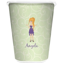 Custom Character (Woman) Waste Basket - Double Sided (White) (Personalized)