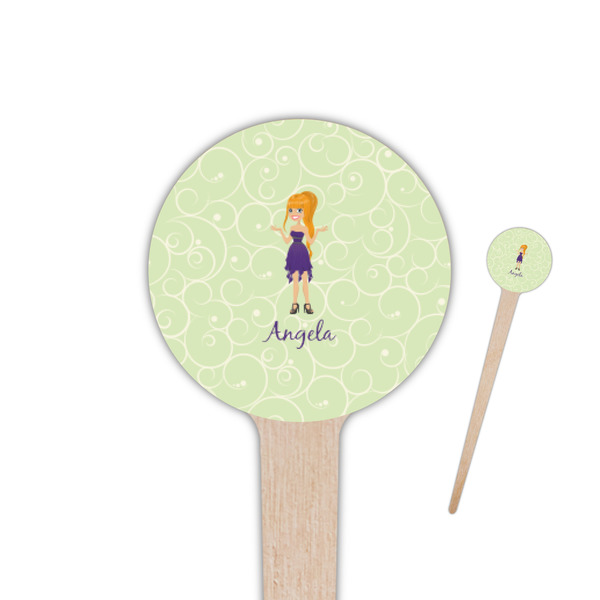 Custom Custom Character (Woman) 4" Round Wooden Food Picks - Single Sided (Personalized)