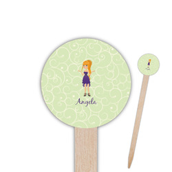 Custom Character (Woman) 6" Round Wooden Food Picks - Double Sided (Personalized)
