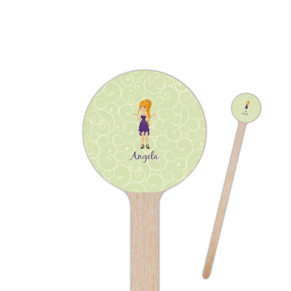 Custom Custom Character (Woman) 7.5" Round Wooden Stir Sticks - Single Sided (Personalized)