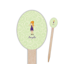 Custom Character (Woman) Oval Wooden Food Picks - Double Sided (Personalized)