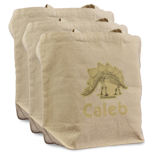 Custom Dinosaur Skeletons Reusable Cotton Grocery Bags - Set of 3 (Personalized)