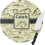 Dinosaur Skeletons Round Glass Cutting Board - Small (Personalized)