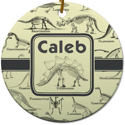 Dinosaur Skeletons Round Ceramic Ornament w/ Name or Text