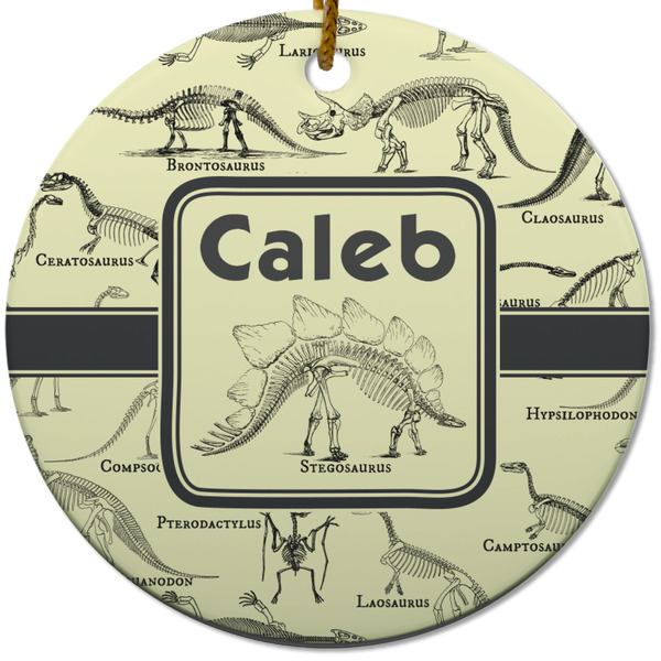 Custom Dinosaur Skeletons Round Ceramic Ornament w/ Name or Text