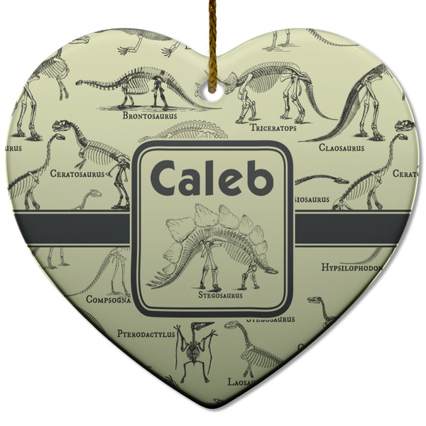 Custom Dinosaur Skeletons Heart Ceramic Ornament w/ Name or Text