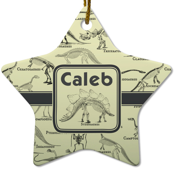 Custom Dinosaur Skeletons Star Ceramic Ornament w/ Name or Text