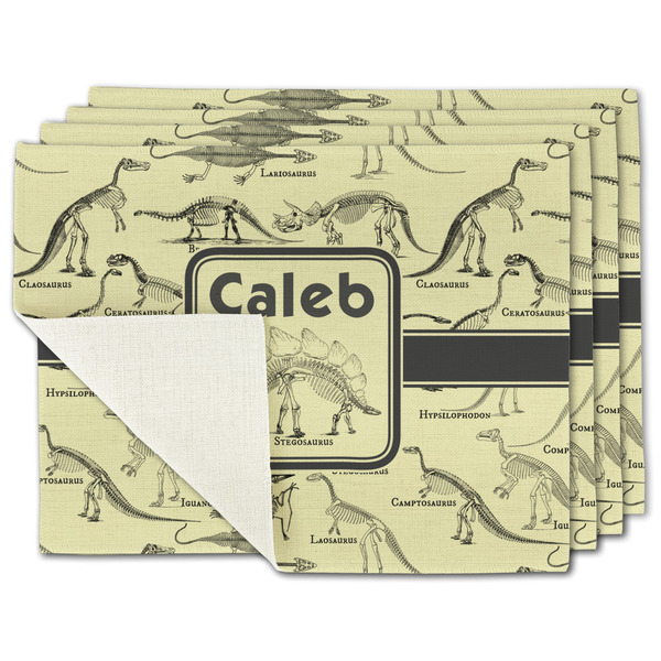 Custom Dinosaur Skeletons Single-Sided Linen Placemat - Set of 4 w/ Name or Text