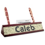 Dinosaur Skeletons Red Mahogany Nameplate with Business Card Holder (Personalized)