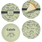 Dinosaur Skeletons Set of 4 Glass Appetizer / Dessert Plate 8" (Personalized)