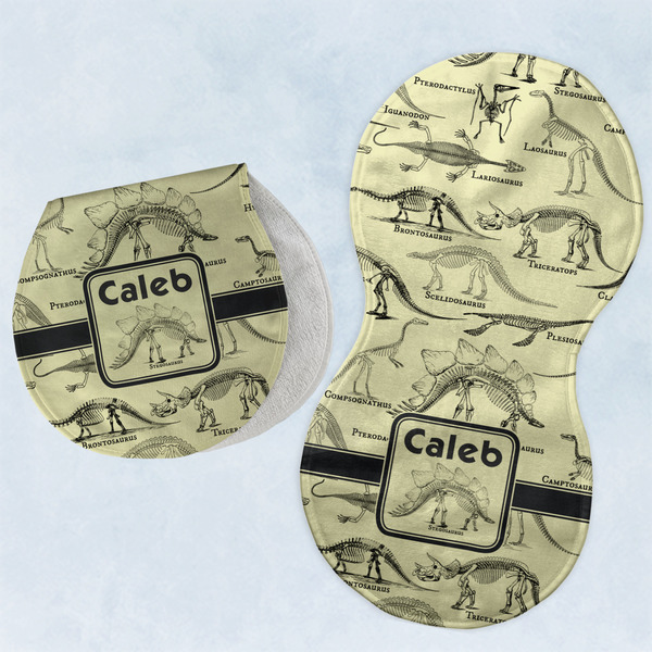 Custom Dinosaur Skeletons Burp Pads - Velour - Set of 2 w/ Name or Text