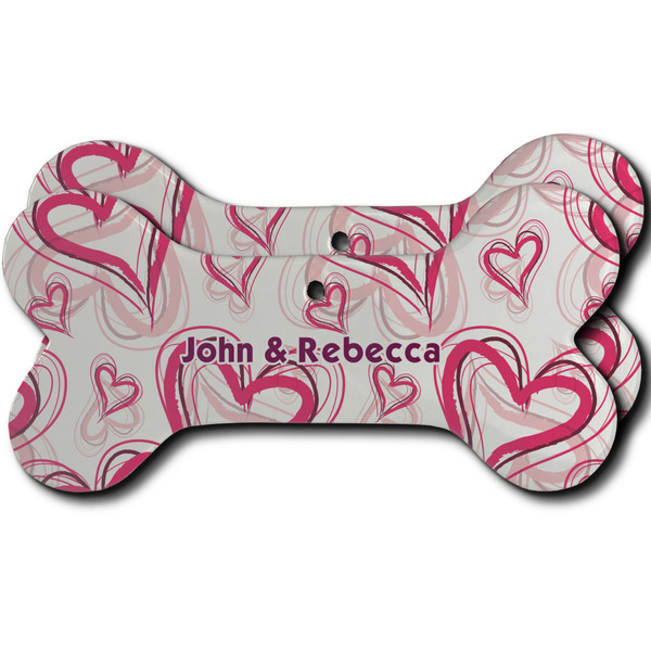 Custom Valentine's Day Ceramic Dog Ornament - Front & Back w/ Couple's Names