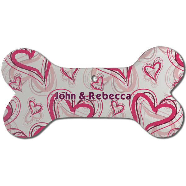 Custom Valentine's Day Ceramic Dog Ornament - Front w/ Couple's Names