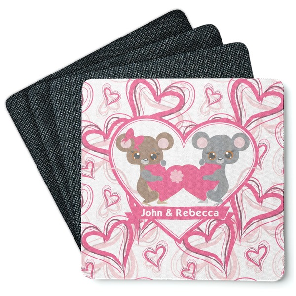 Custom Valentine's Day Square Rubber Backed Coasters - Set of 4 (Personalized)