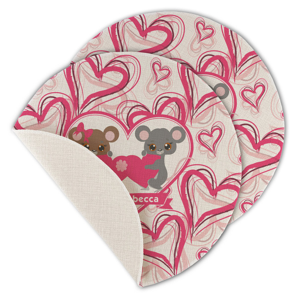 Custom Valentine's Day Round Linen Placemat - Single Sided - Set of 4 (Personalized)