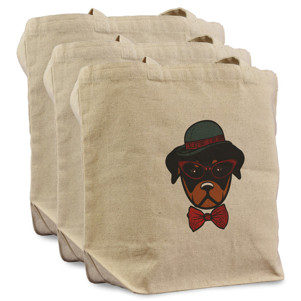 Custom Hipster Dogs Reusable Cotton Grocery Bags - Set of 3