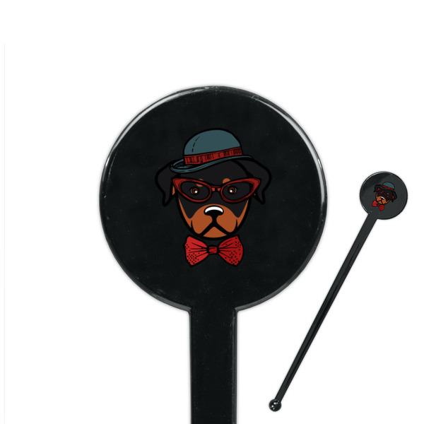 Custom Hipster Dogs 7" Round Plastic Stir Sticks - Black - Single Sided