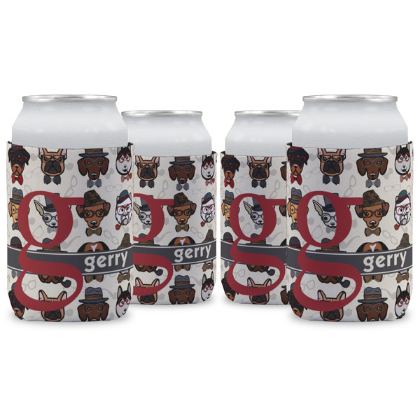 Custom Hipster Dogs Can Cooler (12 oz) - Set of 4 w/ Name and Initial