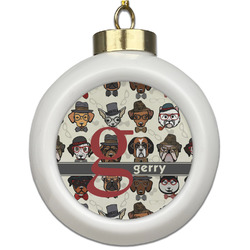 Hipster Dogs Ceramic Ball Ornament (Personalized)